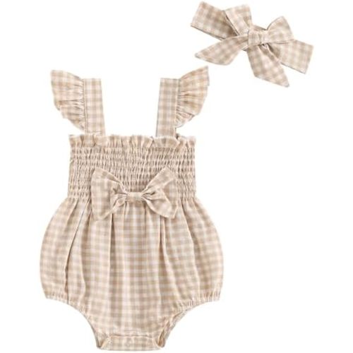 Newborn Baby Girl Bodysuit Sleeveless Halter Frill Romper One-piece Jumpsuit with Headband Summer Clothes Set
