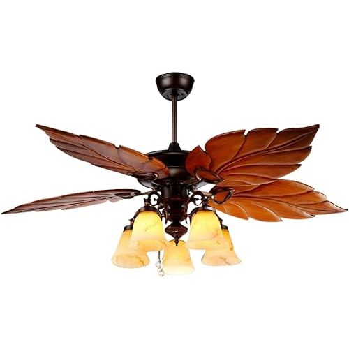 52" Tropical Ceiling Fan with Wooden Palm Leaf Blades, Remote Control, Quiet Motor & Rustic Bronze Finish - Indoor Chandelier Light Fixture for Home