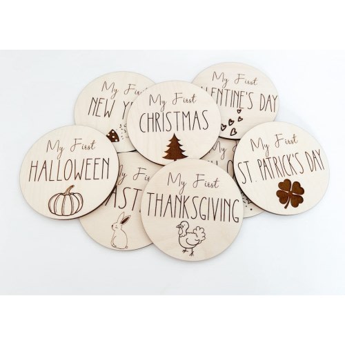 First Holiday Milestones | Wooden Milestone Disc | My First Photo Markers | Baby's First Year Keepsake | Baby Photo Prop| Baby Shower Gift