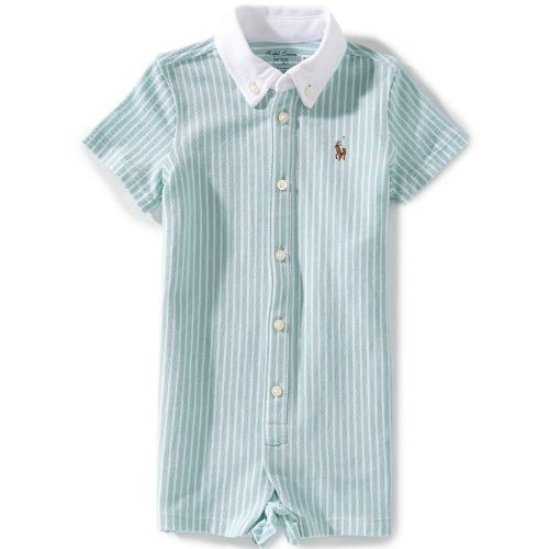 Ralph Lauren Baby Boys Short Sleeve Stripe Knit Oxford Shortall