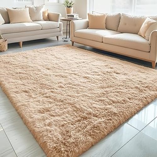 OLANLY 5x8 Machine Washable Large Area Rugs for Living Room, Bedroom, Soft Fluffy Shaggy Bedside Rug, Indoor Floor Carpet for Kids Girls and Boys, Dorms, Nursery, Home Decor Aesthetic, Beige