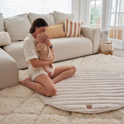 Natural Stripe Linen Baby Play Mat | The Muse Edition
