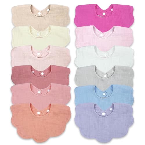 DOSMINE Baby Drool Bibs for Unisex Girls Boys 12 Pack Baby Muslin Bibs for Drooling and Teething