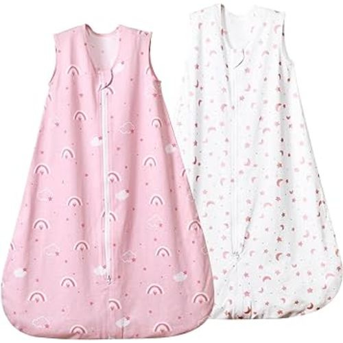 david's kids 100% Organic Cotton Baby Sleep Sack 0-6 Months, Soft Baby Wearable Blankets with 2-Way Zipper, 2 Pack Comfy Sleeping Bags for Infant Newborn Boys Girls, Small Size, Rainbow & Space
