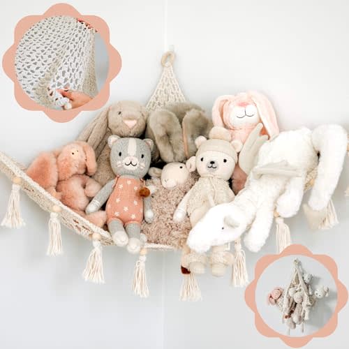 Sasa Baby and Toddler Macrame Toy Hammock for Stuffed Animals - Plushie Toy Hammock for Baby Nursery Decor, Plush Hammock, Stuffy Hammock, Hanging Stuffed Animal Organizer, Buttercream