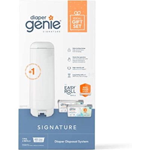 Diaper Genie Signature Gift Set | Includes Easy Roll Refill with 48 Bags | Holds Up to 2256 Newborn Diapers