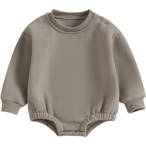 Gueuusu Newborn Warm Sweatshirt Romper Baby Boy Girl Solid Crewneck Long Sleeve Fleece Sweater Bodysuit Thick Winter Clothes