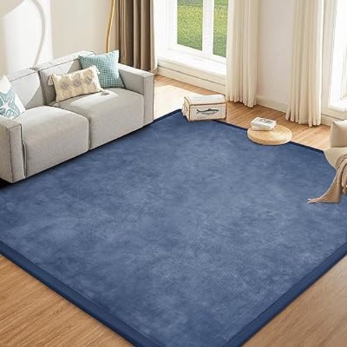 Baby Play Mat for Floor Nursery Rug Muscle Mat Area Rug Playroom Rug 79"x110" Playpen Mat Elastic Foam 1.3" Thick Crawling Mat for Babies,Toddlers, Infants, Kids,Sapphire Blue