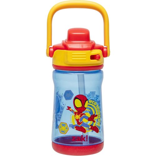 Zak Designs Marvel Spider-Man Beacon Kid Water Bottle for Travel, 12oz Plastic is Durable and Leak-Proof with Liquid Lock Spout, Cover, Carry Handle, Protective Base (Spidey and His Amazing Friends)