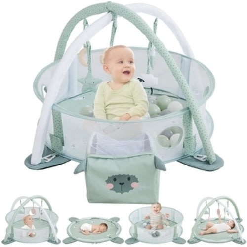 5-in-1 Baby Gym & Play Mat,Play Gym & Ball Pit with Sensory Toys for Newborn Infant Toddler to Develop Motor&Cognition
