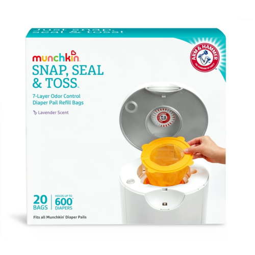 Munchkin® Arm & Hammer™ Diaper Pail Bag Refills, 20-Pack, Holds 600 Diapers, Lavender Scented