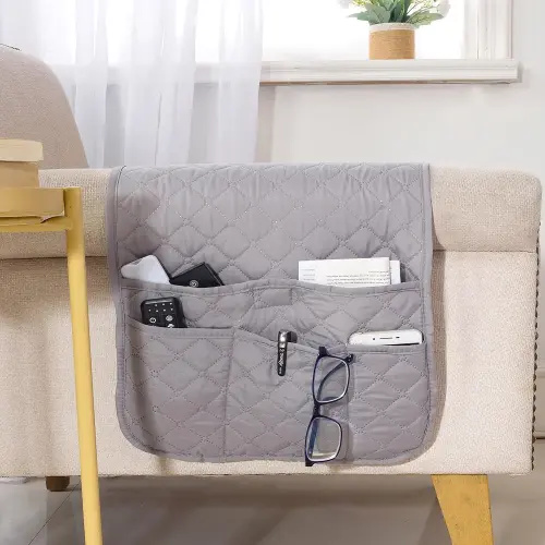 Armchair Caddy for Couch Remote Control Holder Non-slip Waterproof Sofa Armset Organizer with 4 Pockets Couch Chair Armrest Storage for TV Remote Control Phone Book 35"x13" Grey 1 Pack