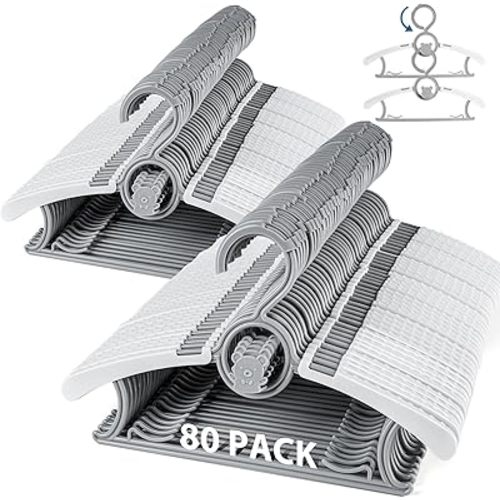 Kids Hangers 80 Pack Baby Hangers, Extendable & Adjustable Kid Hangers, Non-Slip Plastic Baby Clothes Hangers for Kids Infant Child - Stackable Hangers for Baby Clothes Grey Toddler Hangers