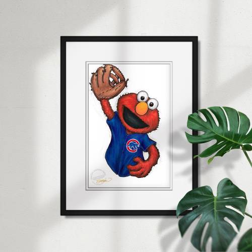 Chicago Cubs Elmo Sketch Print - MLB and Sesame Street Licensed Limited Edition Art Wall Decor Poster Print by S. Preston