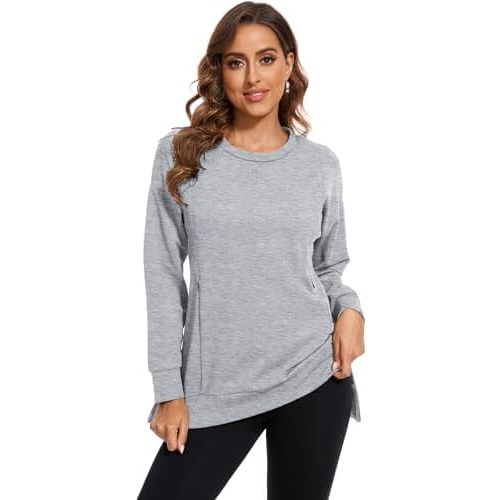 Smallshow Women's Nursing Tops Sweatshirt Long Sleeve Side Split Breastfeeding Shirt