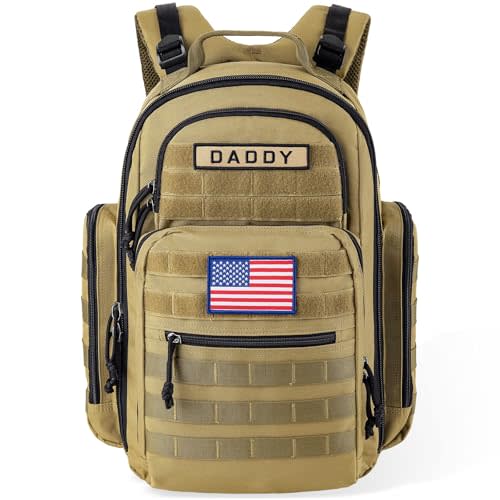 SHARKMOUTH Diaper Bag Backpack for Dad and Mom, Military Molle diaper Pack with Insulated Bottle Holders and Wipe Pocket