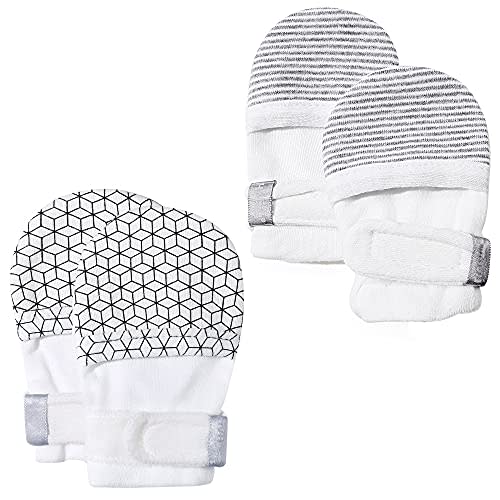 HAPIU Baby No Scratch Mittens Stay On, 100% Cotton Breathable, Adjustable Infant Gloves for Boys Girls, Newborn - 12 M