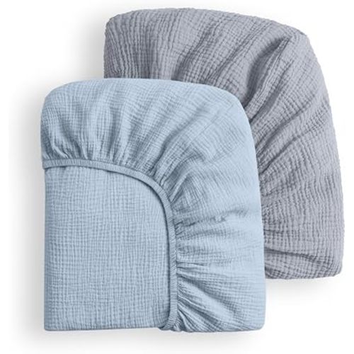Blissful Diary Muslin Crib Sheets, 2 Pack, Light Blue & Grey