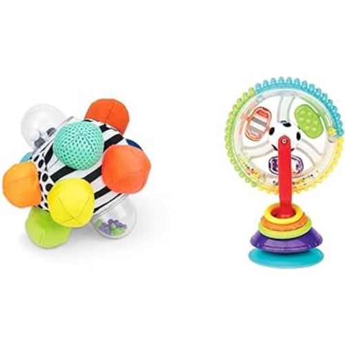 Sassy Developmental Bumpy Ball and Wonder Wheel Activity Center Bundle | Promotes Motor Skills Development | Includes Textured Ball and Spinning Wheel Toy