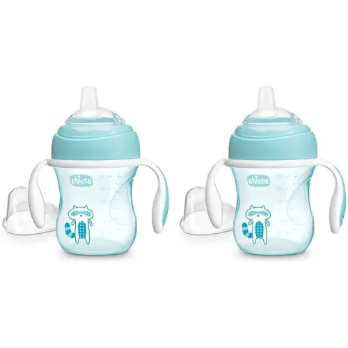 Chicco 7oz. Transition Sippy Cup with Silicone Spout and Spill-Free Lid | Calibration Markings | Removable Handles | Top-Rack Dishwasher Safe | Easy to Hold with Ergonomic Indents |Blue| 4+ Months