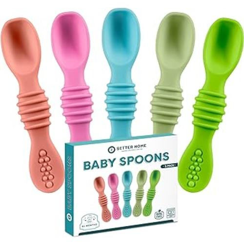 Soft Silicone Baby Spoons, Self-Feeding Spoons for Babies 6-12 Months - First Stage Infant Feeding spoons for Boys & Girls, Dishwasher-Safe Soft Tip, Ergonomic Training Spoons, BPA Free, Great Gift