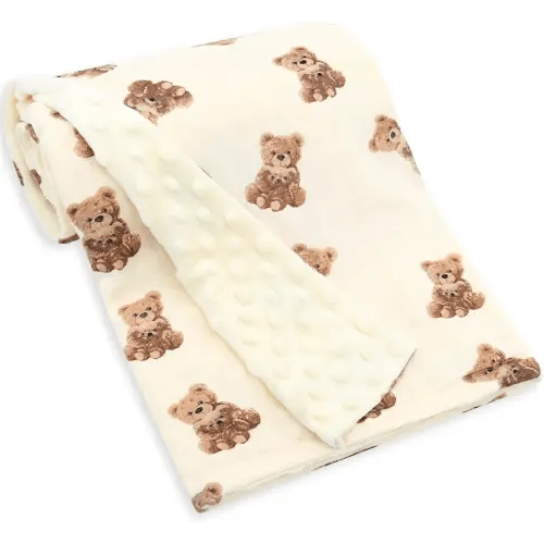 LifeTree Minky Baby Girl & Boy Blankets, Soft Double Layer Swaddle Blankets Neutral, Muslin Front and Dotted Fleece Backing Receiving Bed Throw Blanket for Newborn Unisex, 31X40 Inches, Bear Pattern