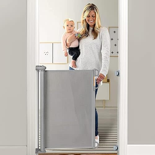 Retractable Baby Gate, Momcozy Extra Wide Mesh Baby Gates for Stairs, 33" Tall, Extends to 71" Wide, Pet Dog Gate for Doorways, Stairs, Hallways, Indoor/Outdoor