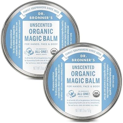 Dr. Bronner's - Organic Magic Balm - Baby Unscented, Made with Organic Beeswax & Hemp Oil, Moisturizes & Soothes Hands, Face & Body (2 oz, 2-Pack)
