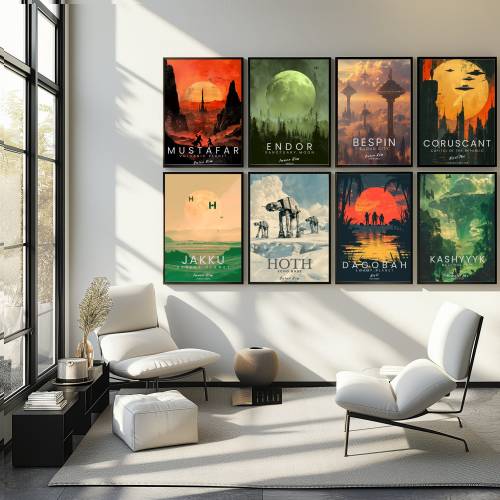 Star Wars Minimalist Poster | Endor Tatooine Wall Art Print Set | Sci-Fi Gift Idea digital download set of 9
