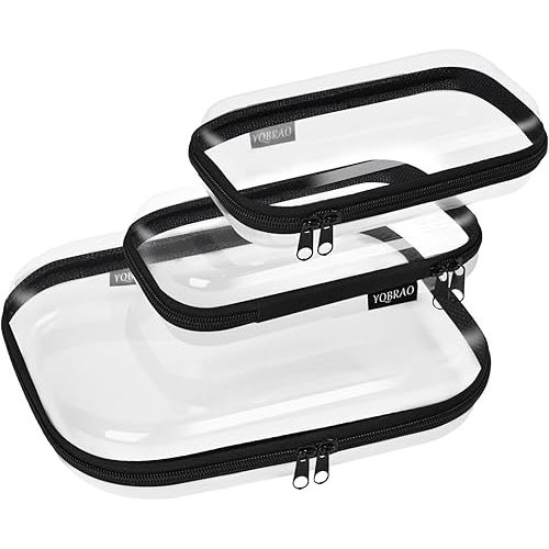Clear Hard Shell Zipper Case 3 Pack, Hard Plastic Bag, Clear Travel Toiletry Pouch,Portable Cosmetic Bag with Zipper,Toy Storage Bins, Pencil Storage Organizer, Office Supplies Storage Case