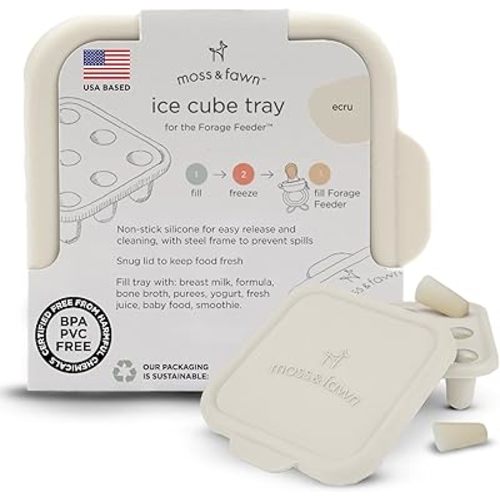 Moss and Fawn Ice Cube Tray - Forage Feeder Freezer & Teething Popsicle Mold for Breast Milk, Formula, Bone Broth, Purees, & Baby Food - BPA, Lead, & PVC-Free - Ecru