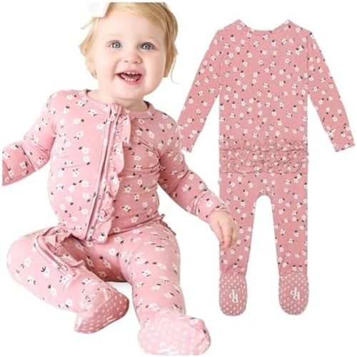Posh Peanut Baby Girl Sleepers - Viscose from Bamboo Baby Pajamas & 2 Way Zipper Sleepers - Ruffled Baby Clothes for Girls