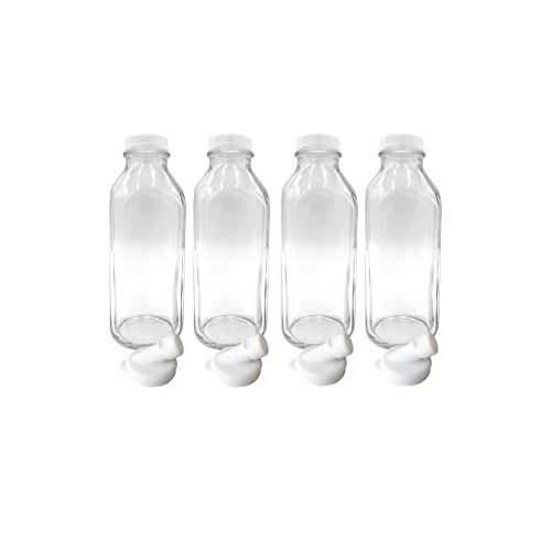 The Dairy Shoppe Heavy Glass Milk Bottles - Jugs with Lids and Silicone  Pour Spouts - Clear Milk Containers for Fridge - Reusable Glass Milk Jug