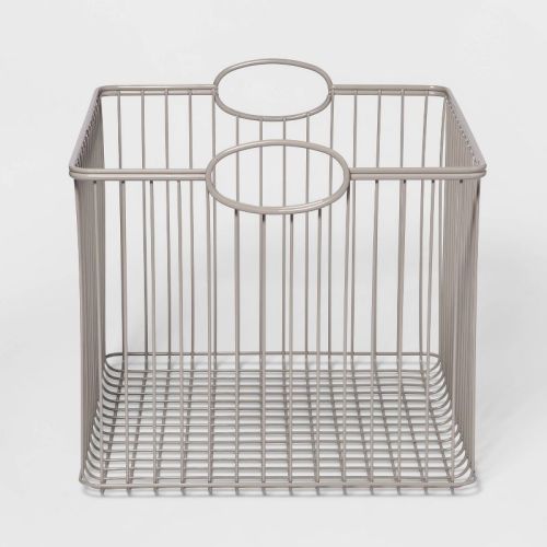 Large Wire Stackable Kids' Storage Basket Gray - Pillowfort™: Metal, Rectangle, Handles, 13 Inch Cube System Compatible
