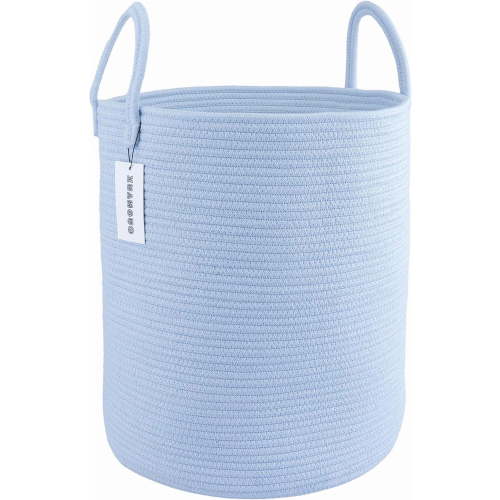 WarmHaven Cotton Rope Laundry Basket Hamper for Clothes Woven Storage Basket for Living Room Bedroom Boho Tall Rope Baskets for Blanket Toys Pillow Towels Baby Nursery Hamper Bin light blue