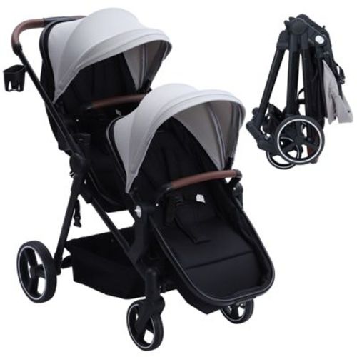 Double Stroller for Infants and Toddlers,Reversible Pushchair Bassinet Pram with Large Storage Basket
