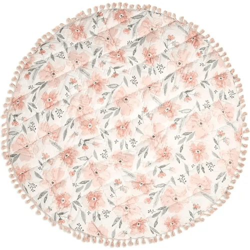 Crane Baby Padded Floor Mat, Pink Floral Nursery Decor, Activity Mat, 40" x 40", Baby Tummy Time, Baby Girl Nursery Essentials