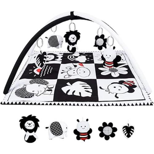 Lovvie & Joy Baby Play Activity Gym Tummy Time Mat for Infant,Baby Gyms & Playmats for Babies 0 to 3 6 9 12 Months with 5 Toys for Early Sensory Exploration and Motor Skill Development