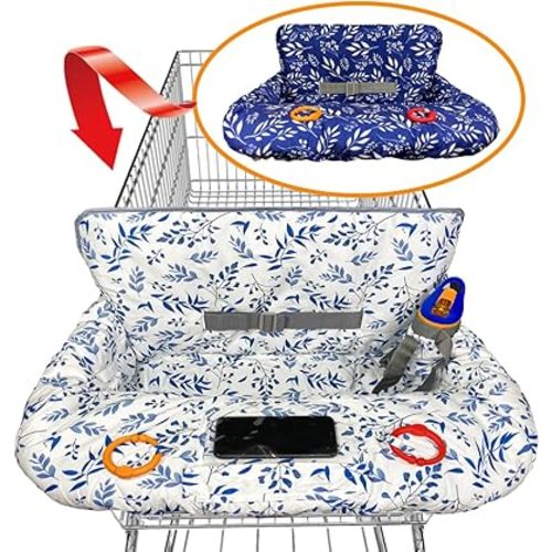 Shopping Cart Cover for Baby Grocery Cart Cover for Baby boy and Baby Girl, High Chair Cover for Baby and Toddler, Baby Registry Gift - Waterproof - Extra Large - Cotton - Double Sided (deep Blue)