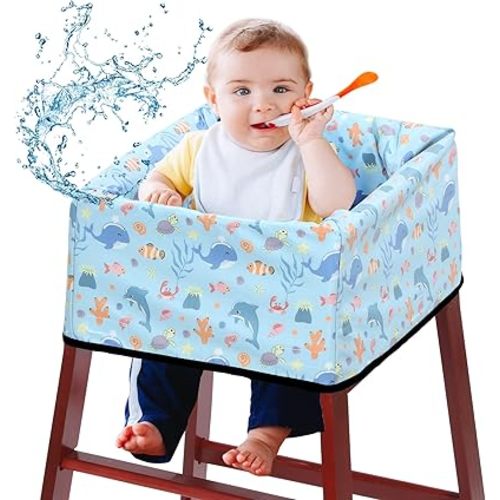 BALAPET Resuable Waterproof High Chair Cover for Restaurant, Thick Soft Baby Chair Protector Cover for Wooden or Restaurant High Chair, Protect Against Messy Meals and Dirty (Oceans)