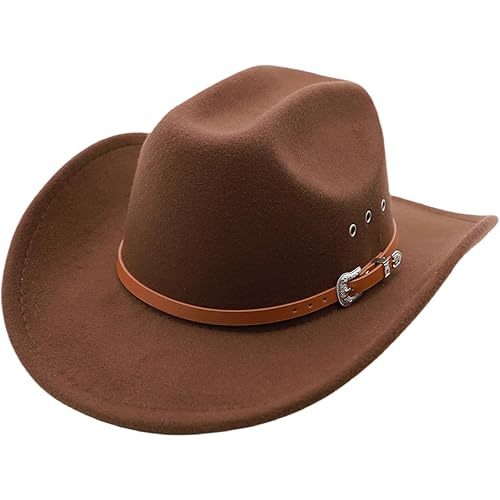 Cowboy Hat for Men Western Cowgirl Hat for Women Unisex Wide Brim Felt Fedora Hats Classic Cowboy Hats with Buckle Belt