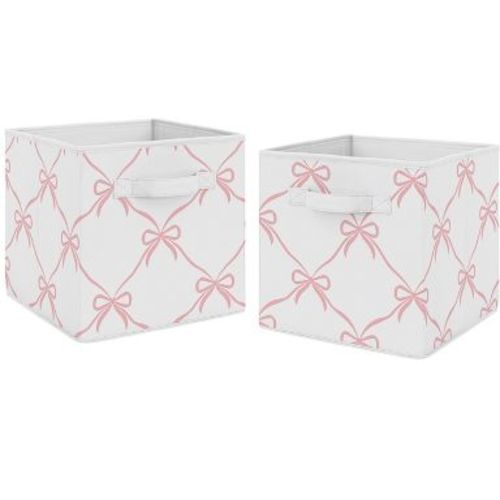 Sweet Jojo Designs Girl Fabric Storage Bins Set Ballerina and Ballet Bows Pink and White