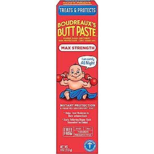 Boudreaux's Butt Paste Maximum Strength Diaper Rash Cream, Ointment for Baby, 4 oz Tube