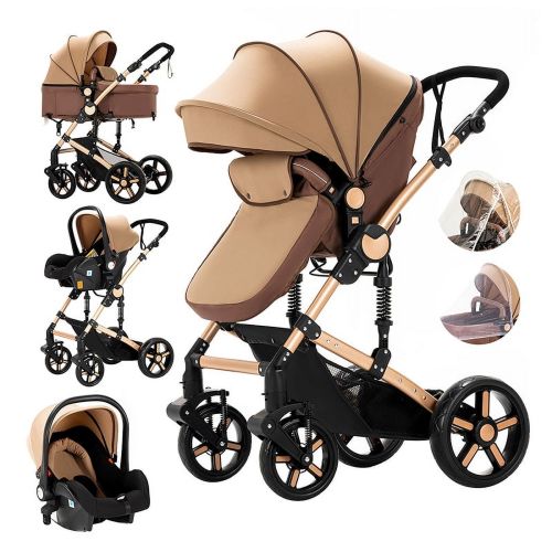 Magiczc Stroller 3-in-1 Travel System with Bassinet and carrycot, Convenient Folding,Unisex,Khaki