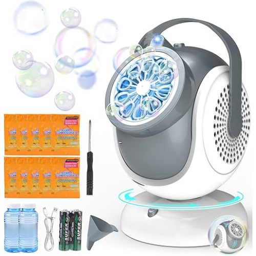 Big Bubble Machine - Automatic Bubbles Blower for Kids, Toddlers - 360° Oscillation & 75° Adjustment, Bubble Toys with LED Light - Gifts for Boys, Girls, Easter, Outdoor, Birthday, Party Use