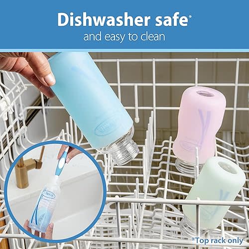 Dr. Brown's Natural Flow Options+ Glass Baby Bottle Sleeves,100% Silicone,4 oz,Narrow,Blue