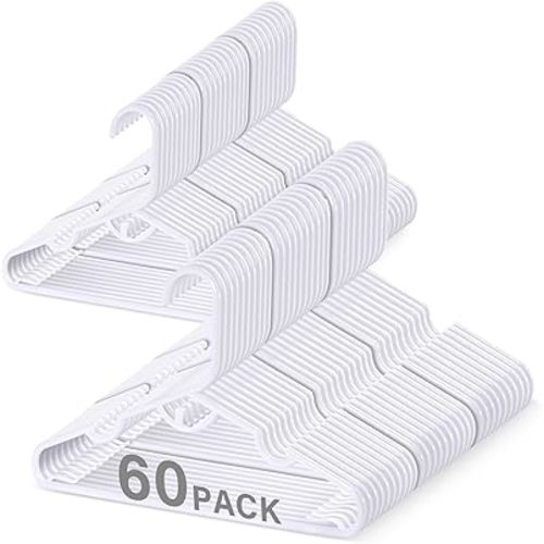 Plastic Baby Hangers 60 Pack, Pink Stackable Baby Clothes Hanger Stackable Kids Plastic Hanger(11.4"") for Toddler&Newborn Child Baby Durable Hangers for Closet, Kids Hangers, Plastic(white)