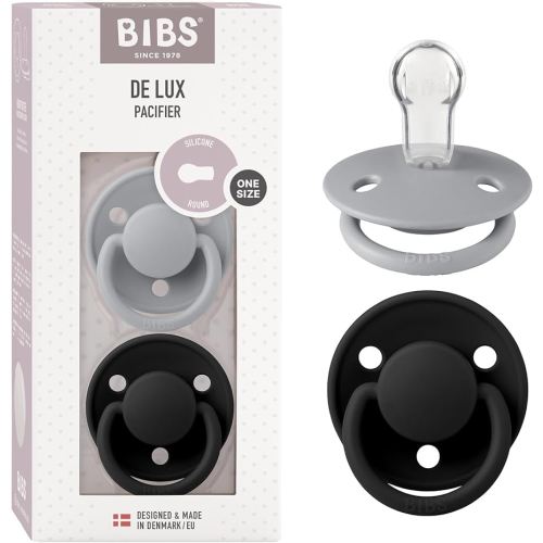Amazon.com : BIBS Pacifiers - De Lux Collection | BPA-Free Baby Pacifier | Made in Denmark | Set of 2 Cloud/Black Color Premium Soothers | Size One Size : Baby