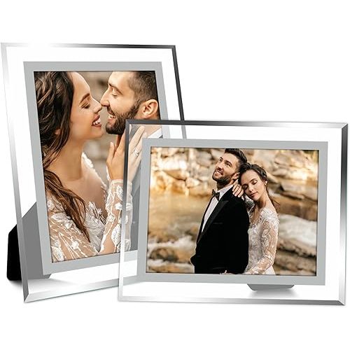 Vienrose 8x10 Picture Frame Set of 2, Glass Photo Frames 8 by 10 Made of High Definition Real Glass Display Pictures Horizontal or Vertical for Table