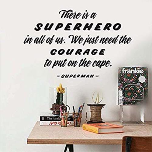 Pqzqmq Superman Quote-Motivational Wall Art-There Is A Superhero In All Of Us We Just Need The Courage To Put On The Cape-Classroom Nursery Mural Decor - Small